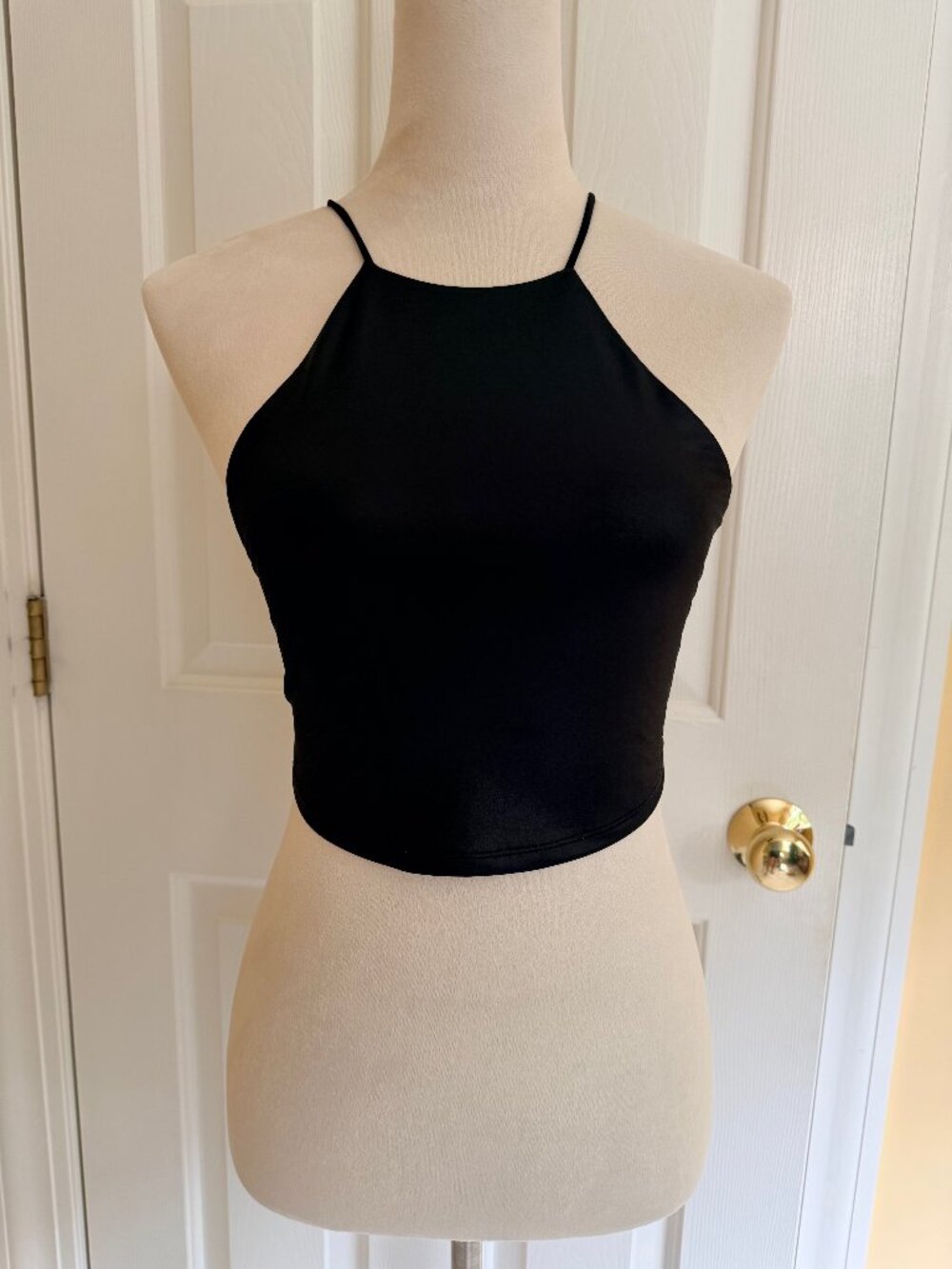 URBAN OUTFITTERS faux black leather string halter top, XS